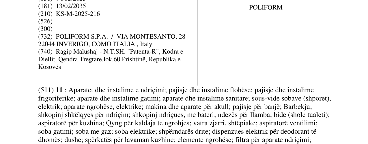 Zëri i markës POLIFORM në buletin