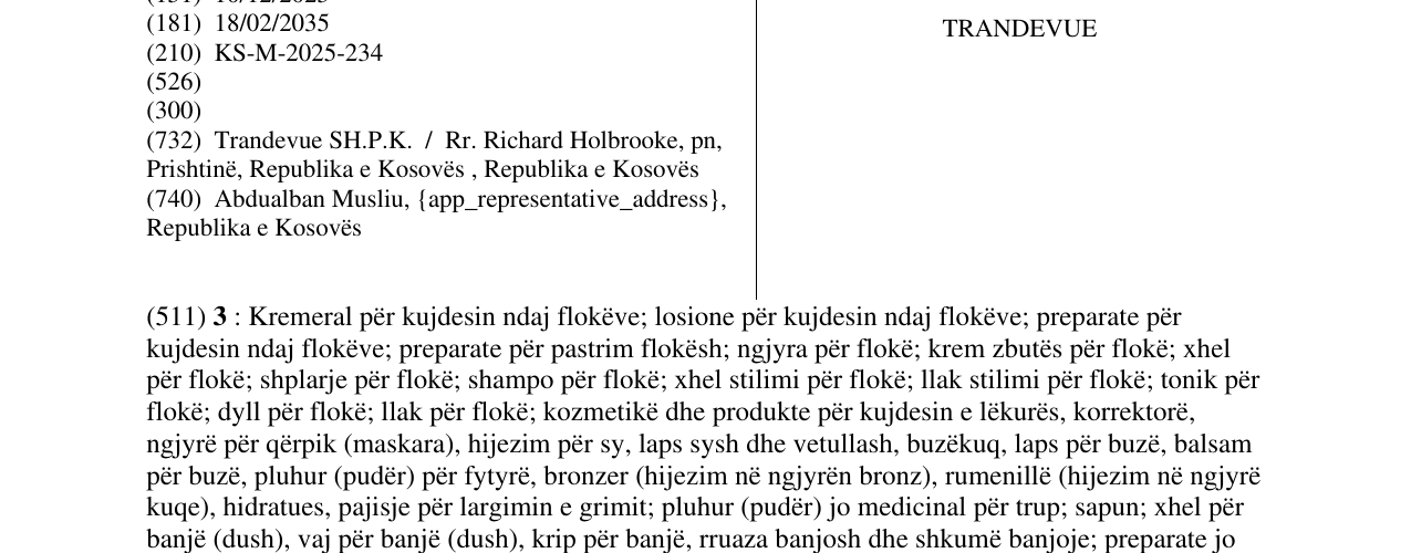 Zëri i markës TRANDEVUE në buletin