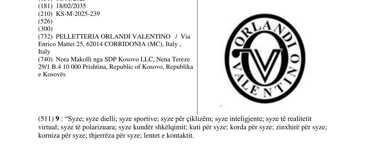 Zëri i markës ORLANDI VALENTINO në buletin