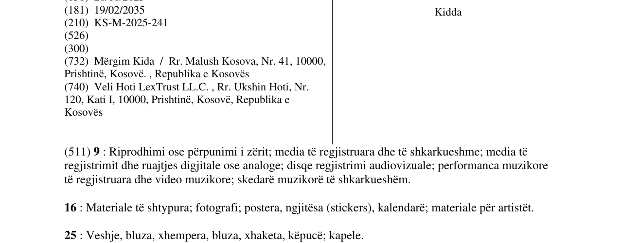 Zëri i markës Kidda në buletin