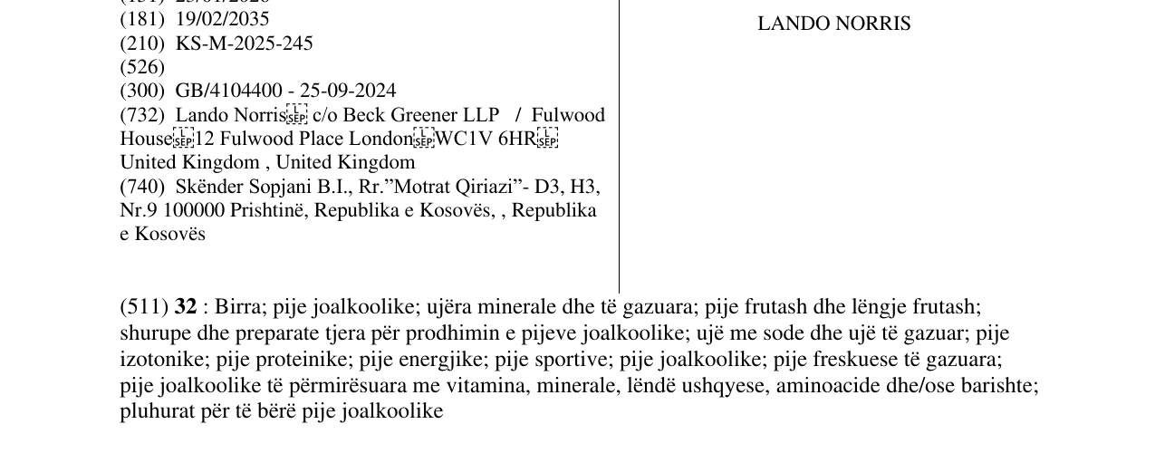 Zëri i markës LANDO NORRIS në buletin