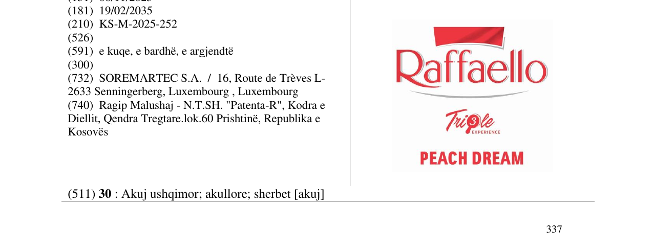 Zëri i markës Raffaello në buletin