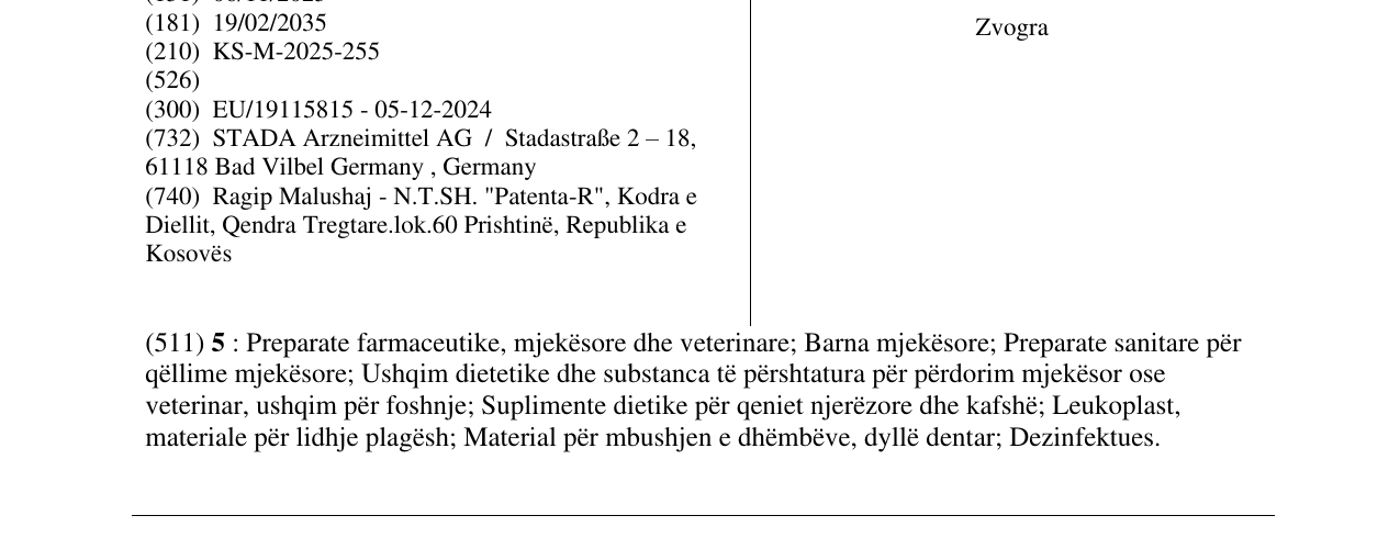 Zëri i markës Zvogra në buletin