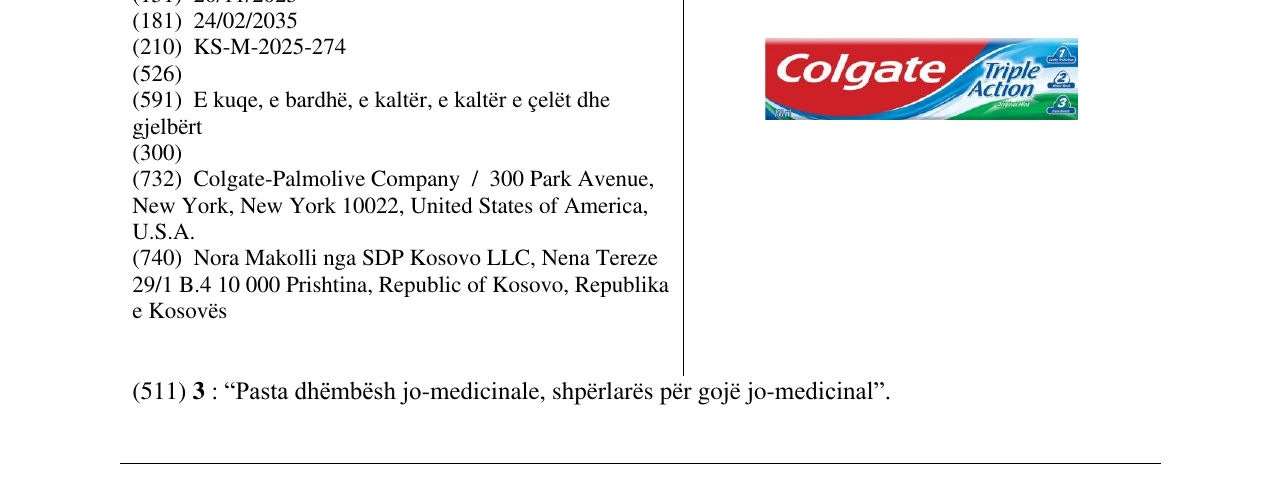 Zëri i markës Colgate Triple Action në buletin