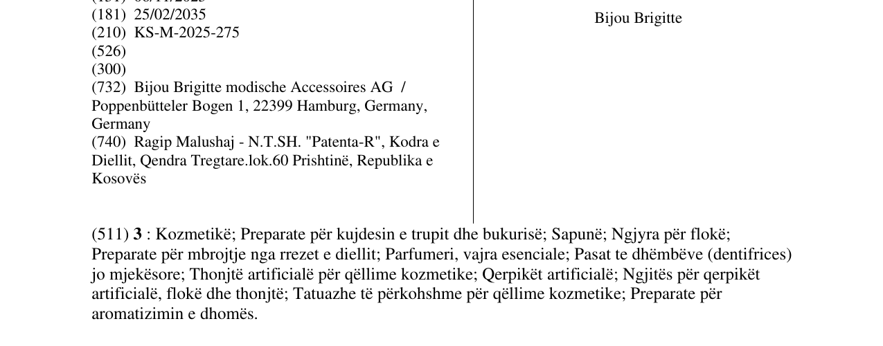 Zëri i markës Bijou Brigitte në buletin