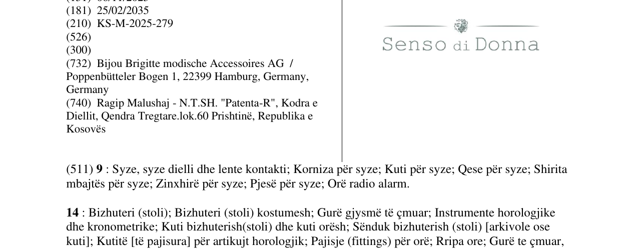 Zëri i markës Senso di Donna në buletin