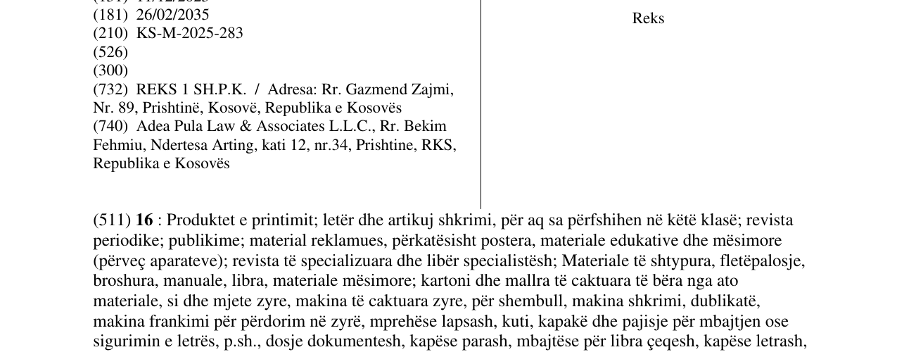 Zëri i markës Reks në buletin