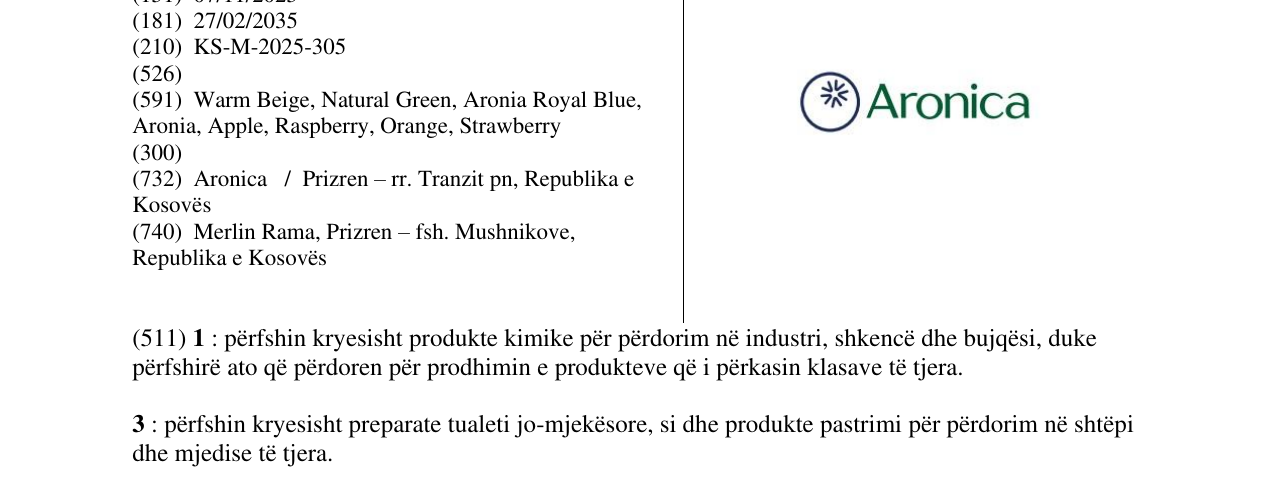 Zëri i markës Aronica në buletin