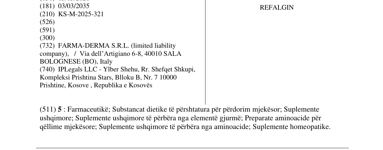 Zëri i markës REFALGIN në buletin
