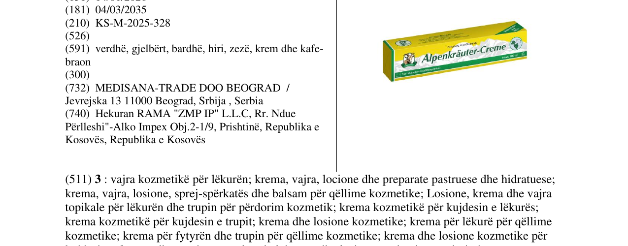 Zëri i markës Alpenkrauter - Creme në buletin
