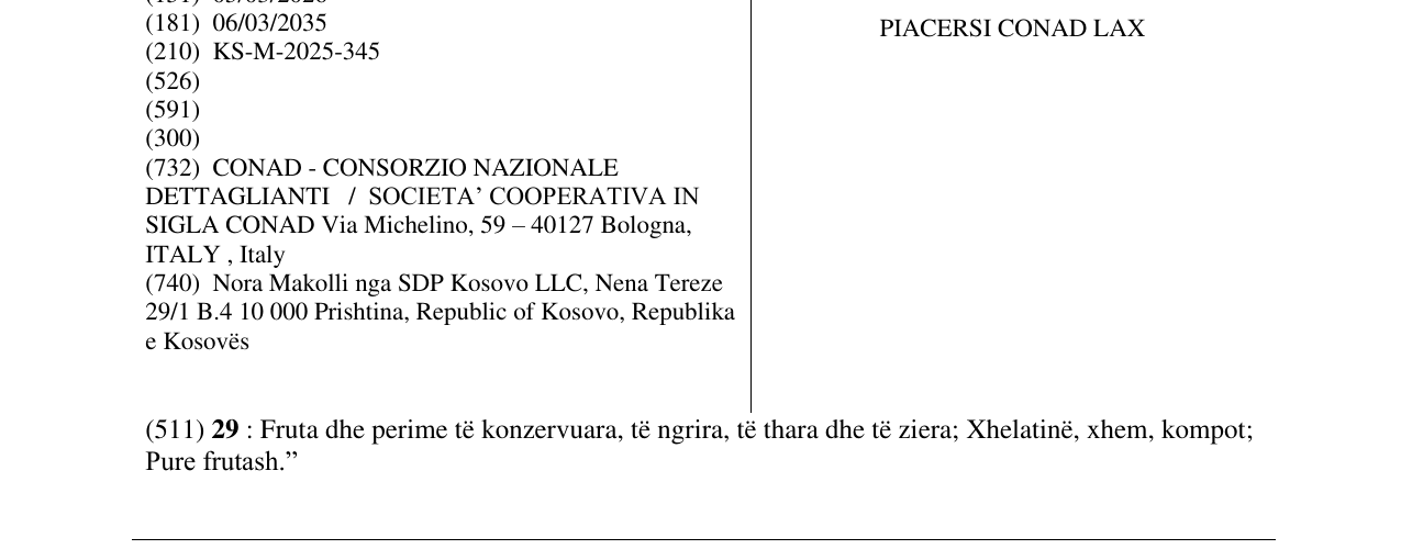 Zëri i markës PIACERSI CONAD LAX në buletin
