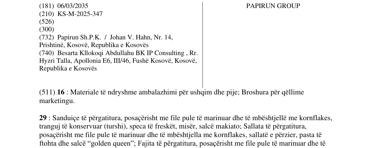 Zëri i markës PAPIRUN GROUP në buletin