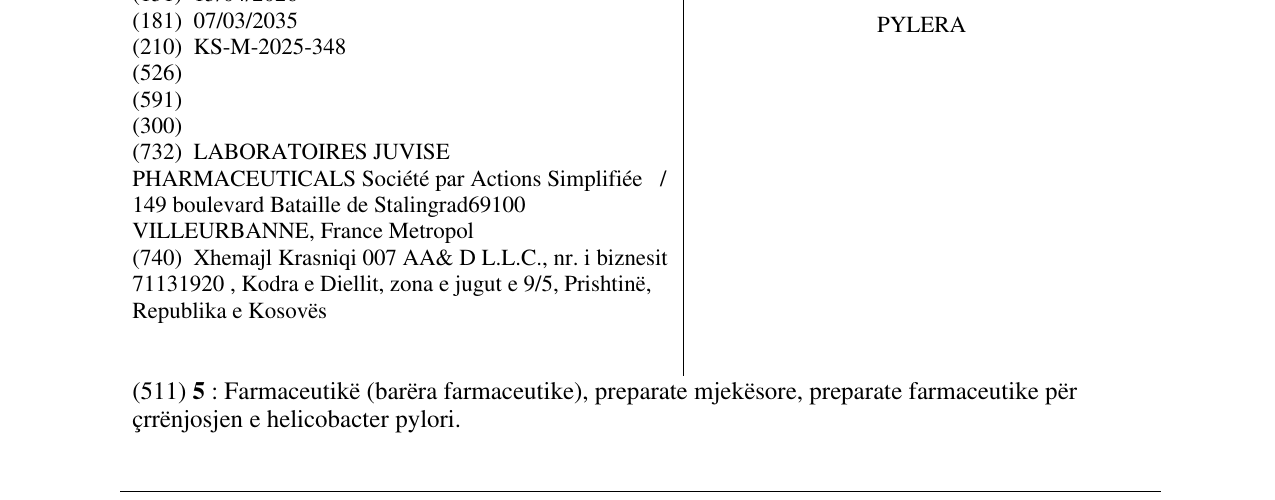 Zëri i markës PYLERA në buletin