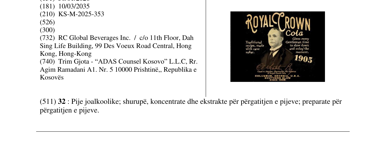 Zëri i markës ROYAL CROWN në buletin