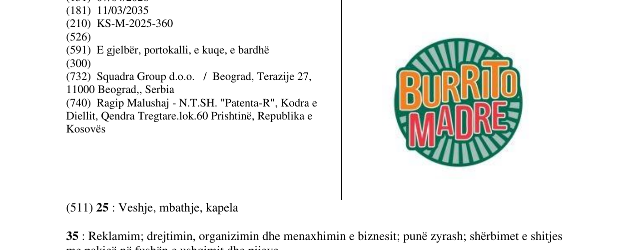 Zëri i markës BURRITO MADRE në buletin