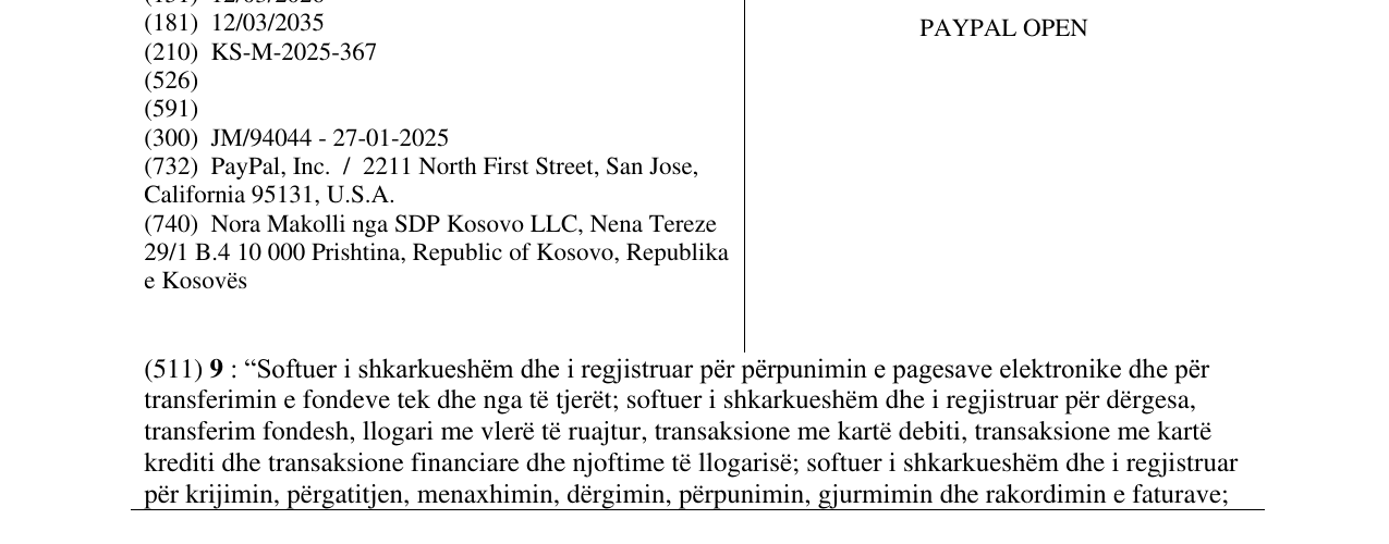 Zëri i markës PAYPAL OPEN në buletin