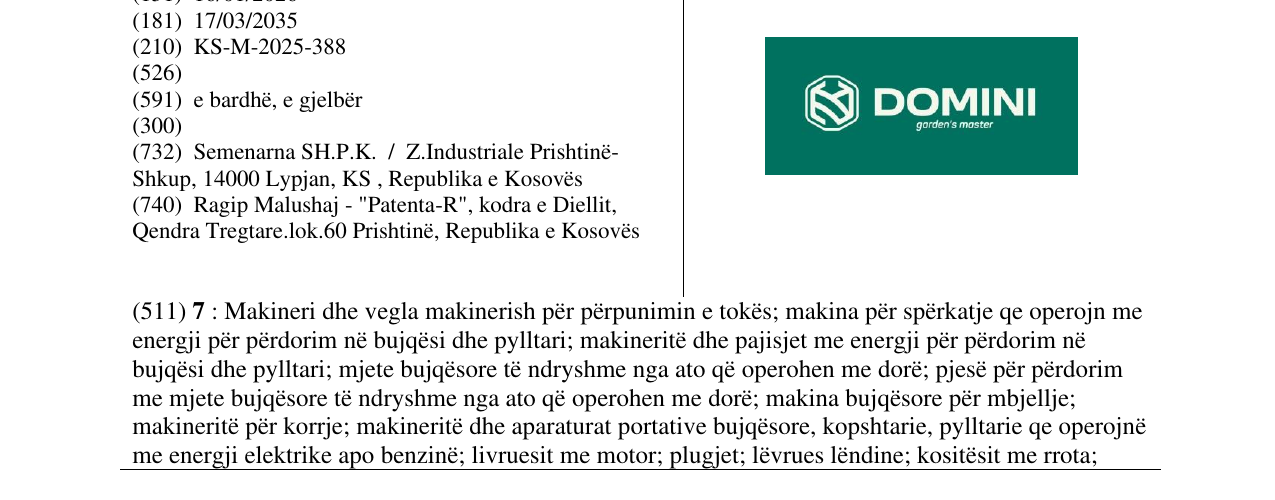 Zëri i markës DOMINI në buletin