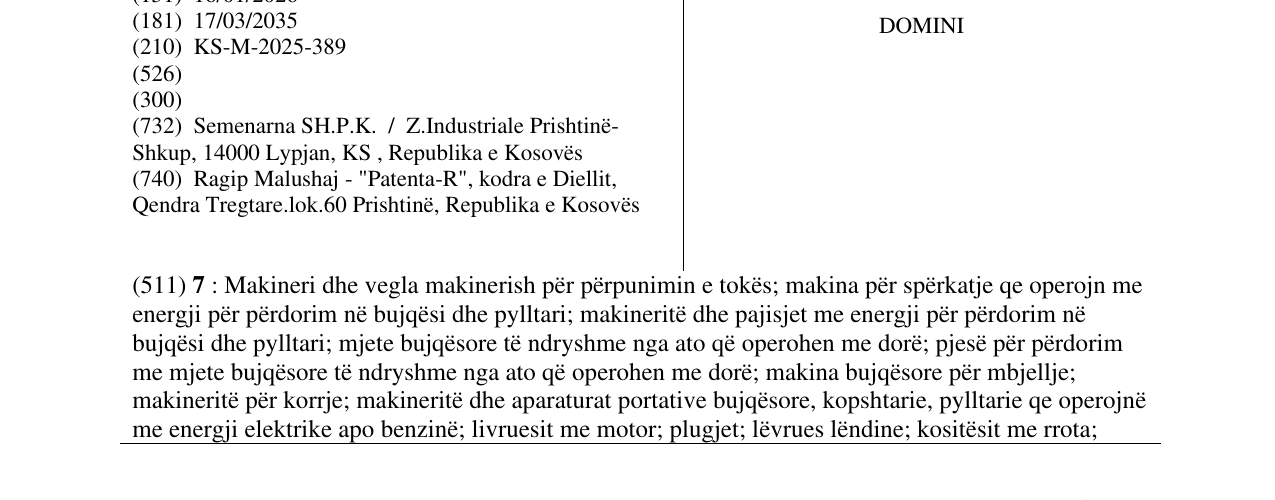 Zëri i markës DOMINI në buletin