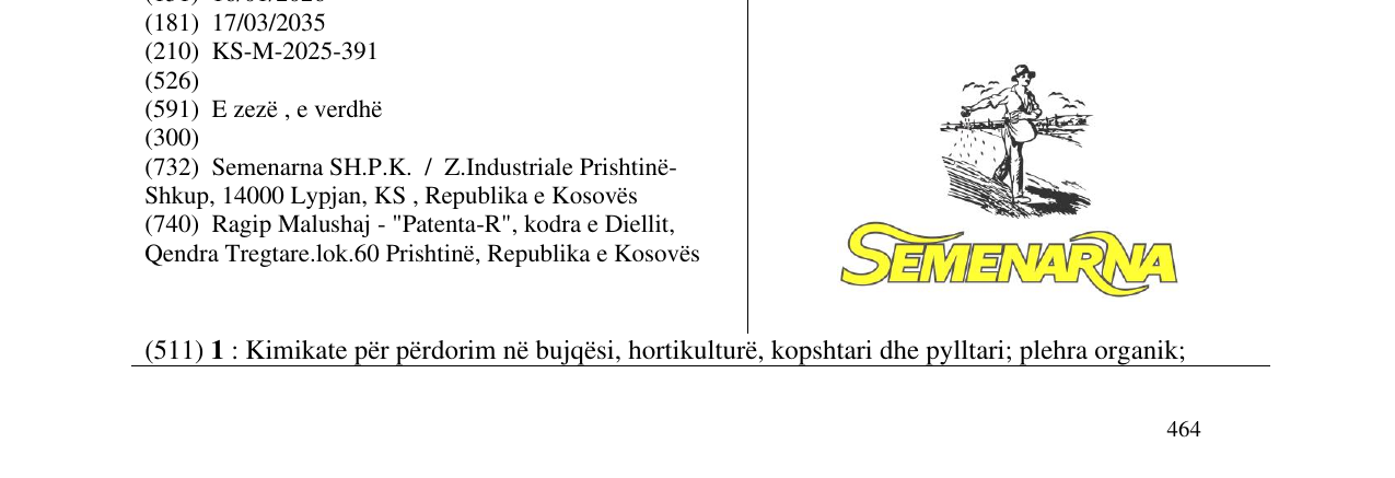 Zëri i markës Semenarna në buletin