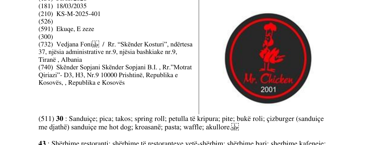 Zëri i markës Mr. Chicken 2001 në buletin