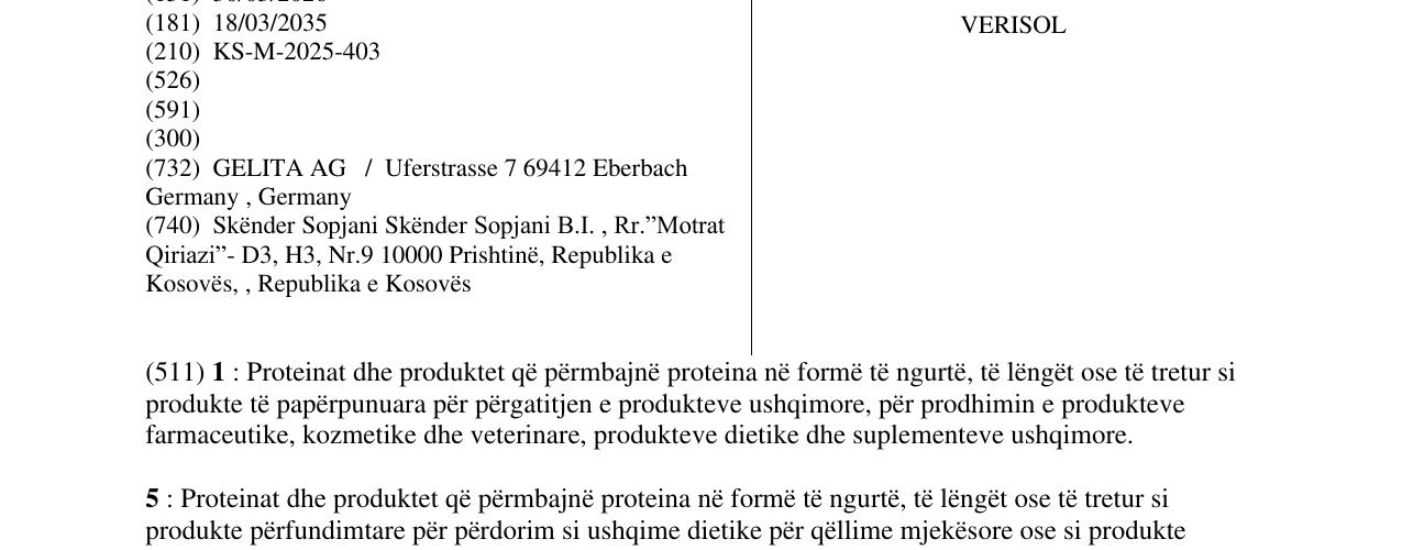 Zëri i markës VERISOL në buletin