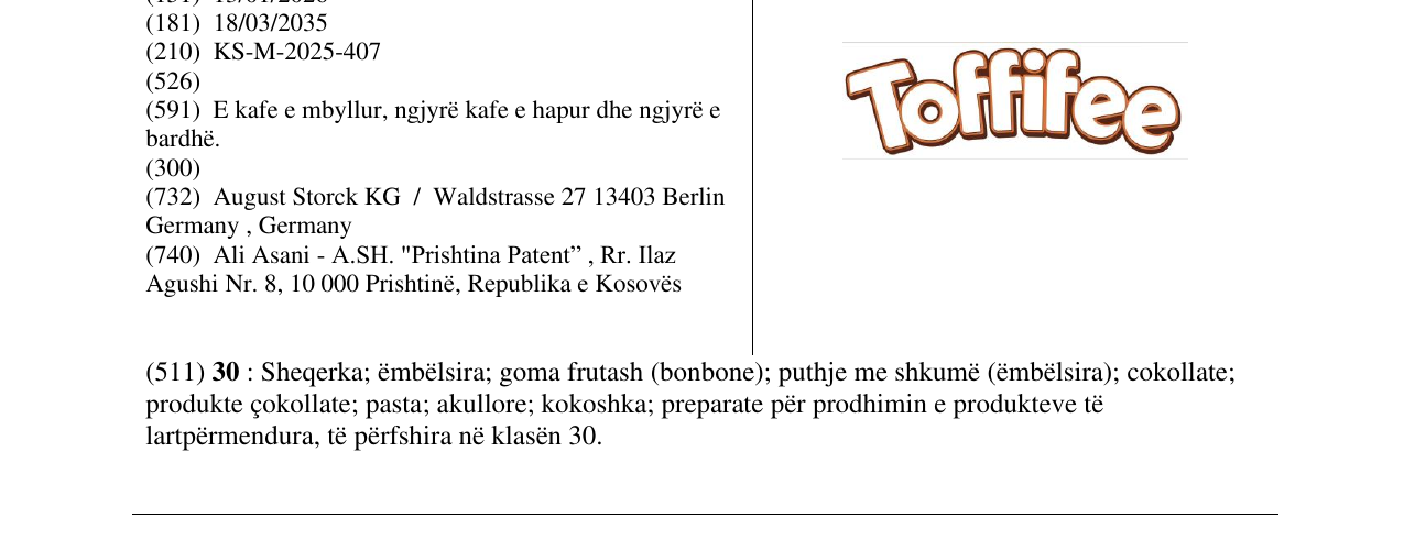 Zëri i markës Toffifee në buletin