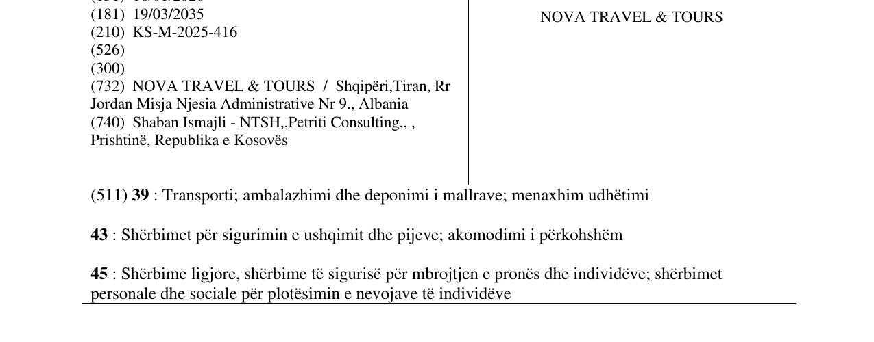 Zëri i markës NOVA TRAVEL & TOURS në buletin