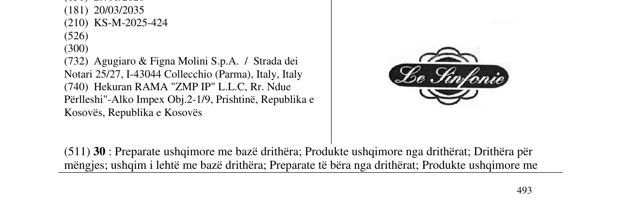 Zëri i markës Le Sinfonie në buletin