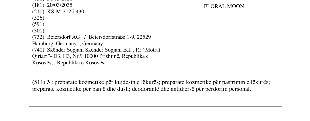 Zëri i markës FLORAL MOON në buletin