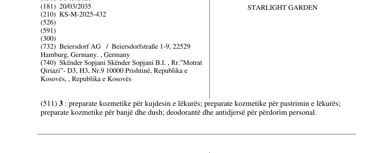 Zëri i markës STARLIGHT GARDEN në buletin