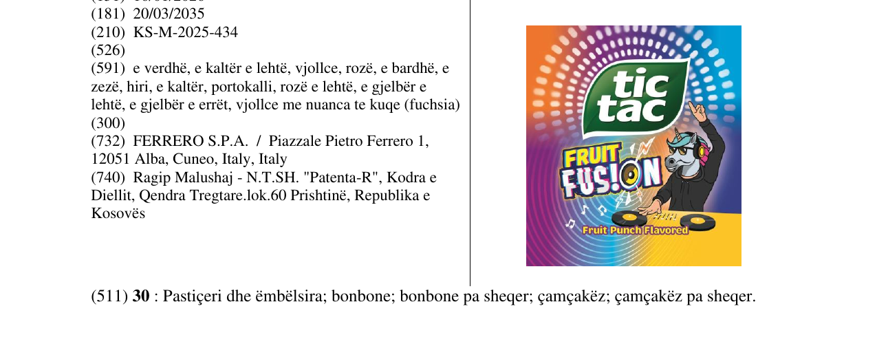 Zëri i markës TIC TAC FRUIT FUSION në buletin