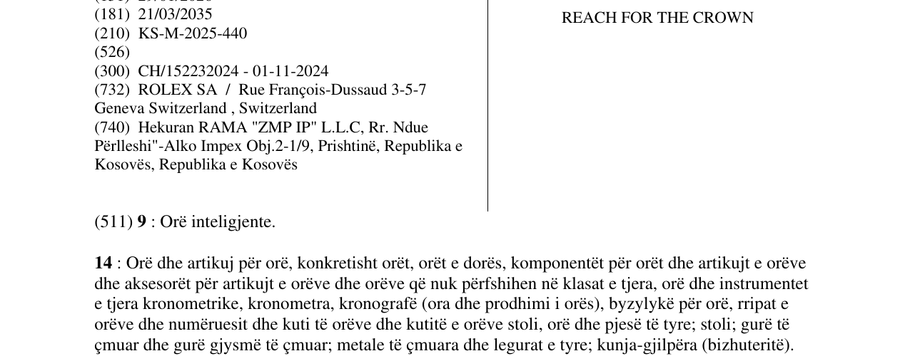 Zëri i markës REACH FOR THE CROWN në buletin