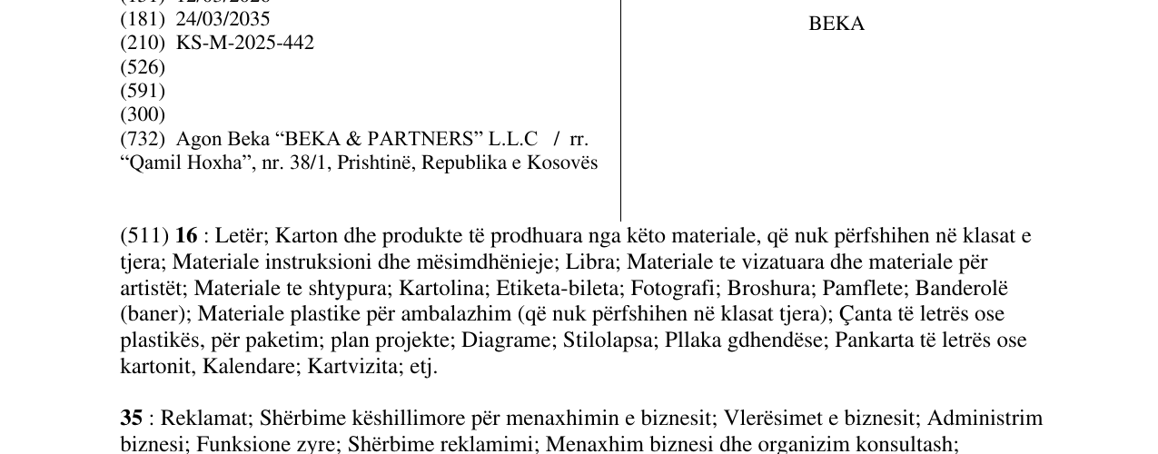 Zëri i markës BEKA në buletin