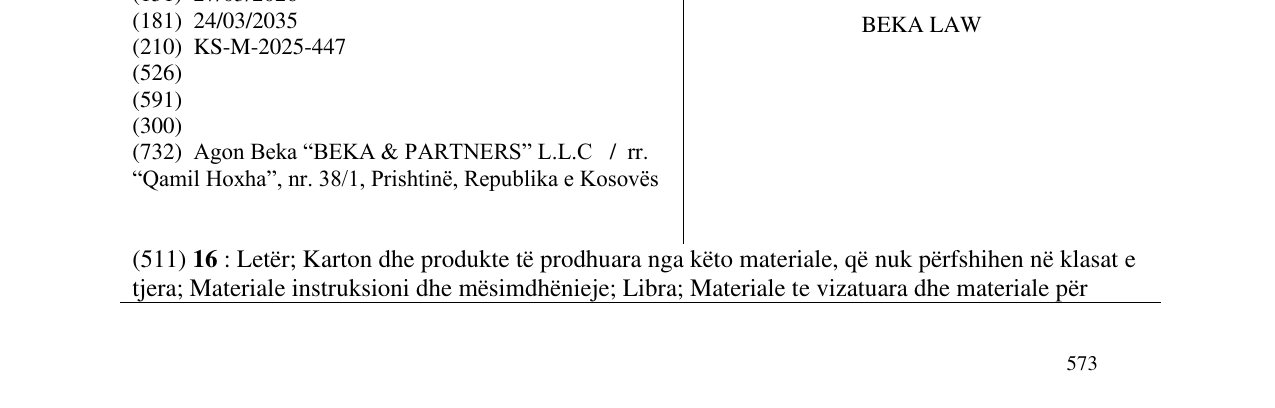 Zëri i markës BEKA LAW në buletin