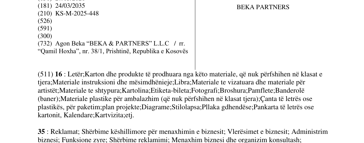 Zëri i markës BEKA PARTNERS në buletin