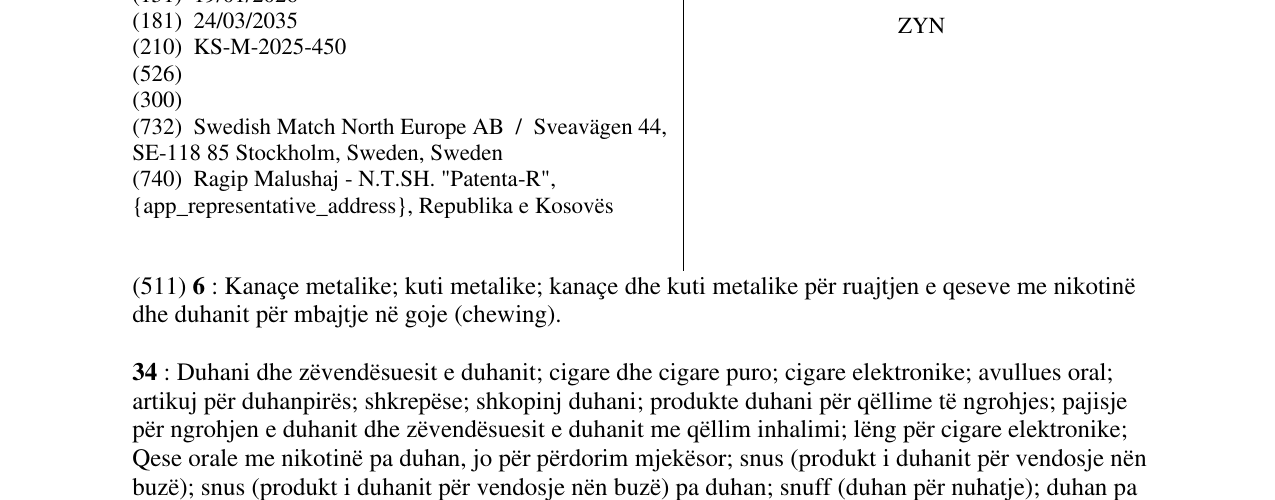 Zëri i markës ZYN në buletin