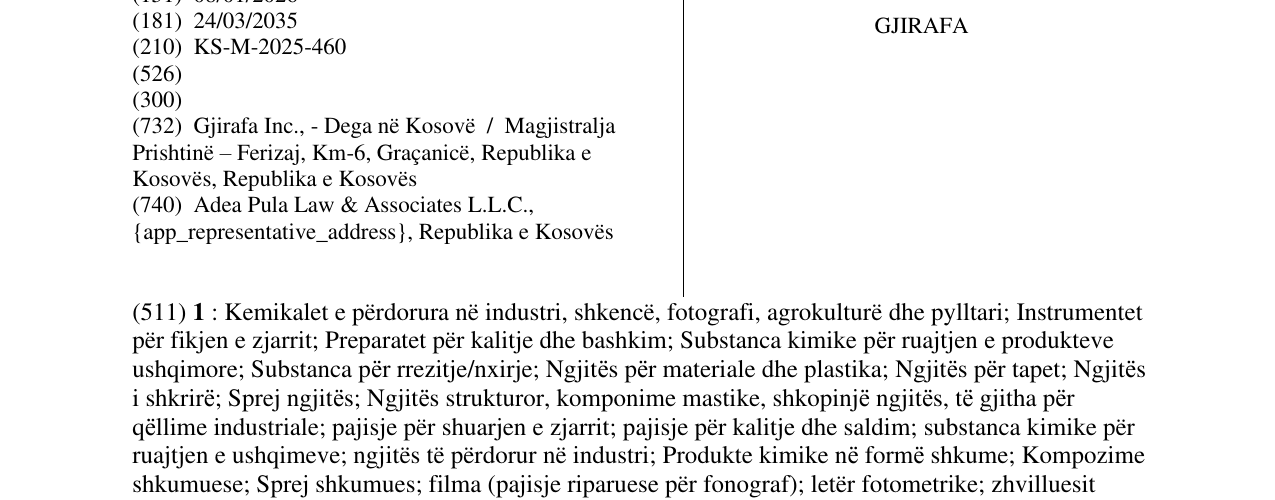 Zëri i markës GJIRAFA në buletin