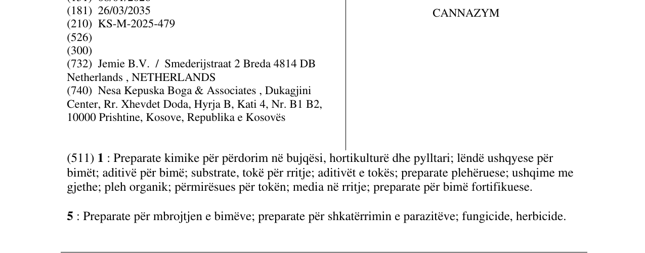 Zëri i markës CANNAZYM në buletin