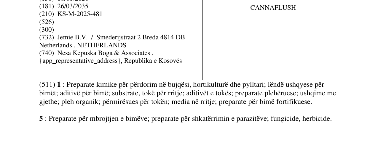 Zëri i markës CANNAFLUSH në buletin
