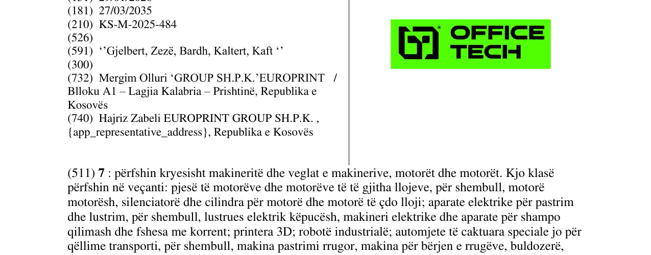 Zëri i markës OFFICE TECH në buletin