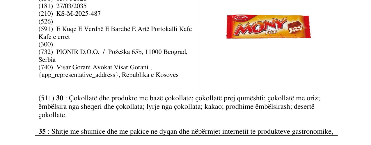 Zëri i markës MONY rice në buletin