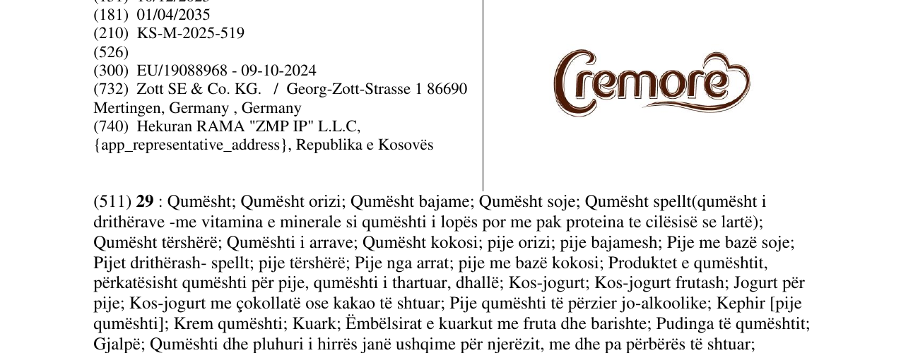 Zëri i markës Cremore në buletin