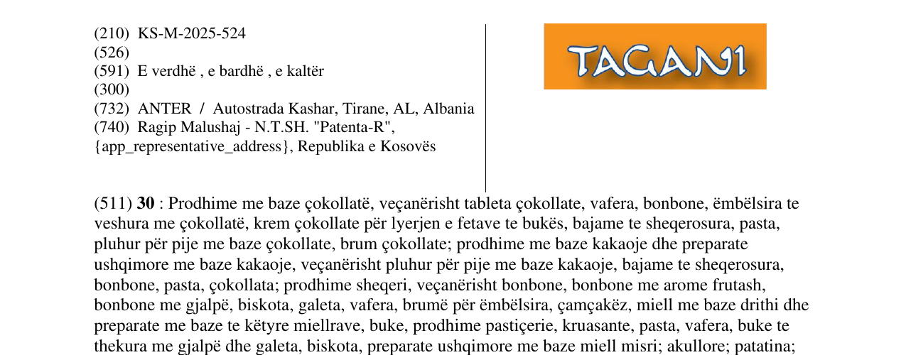 Zëri i markës TAGANI në buletin