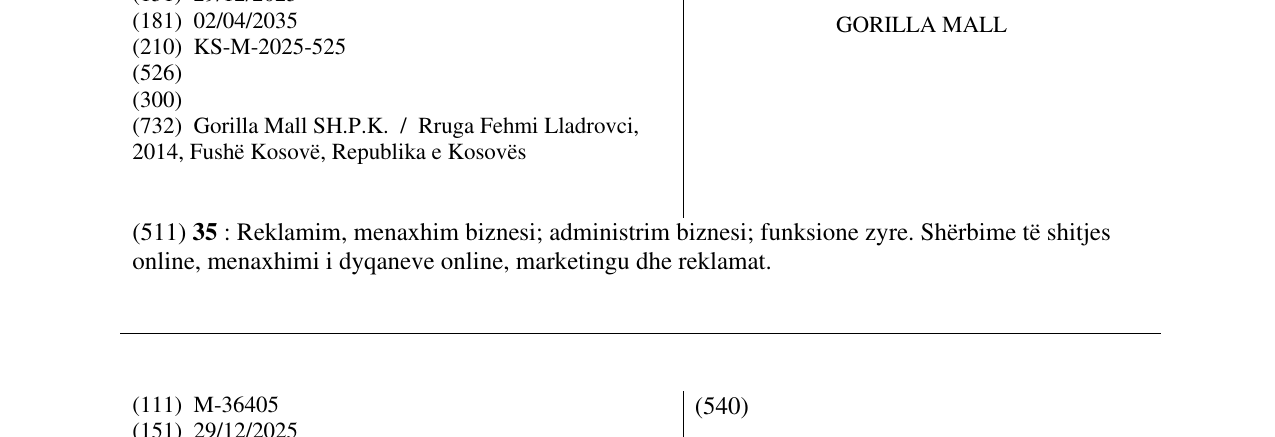 Zëri i markës GORILLA MALL në buletin