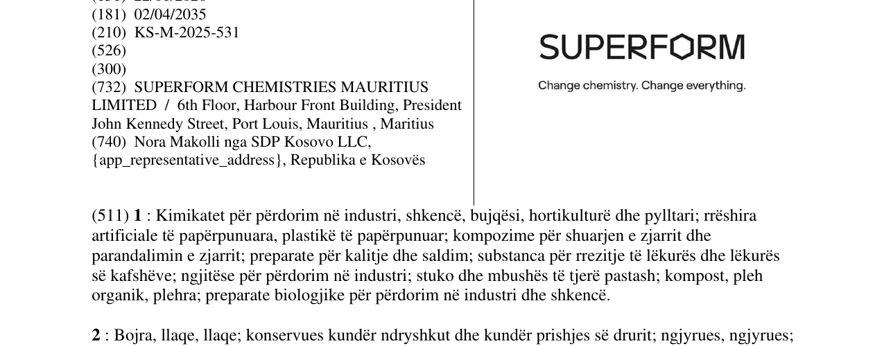 Zëri i markës SUPERFORM në buletin