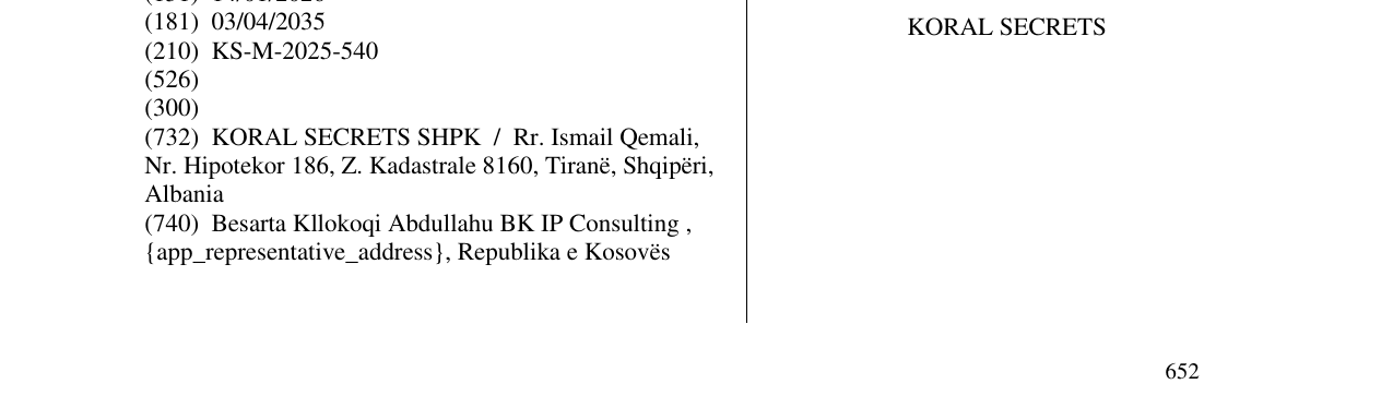 Zëri i markës KORAL SECRETS në buletin
