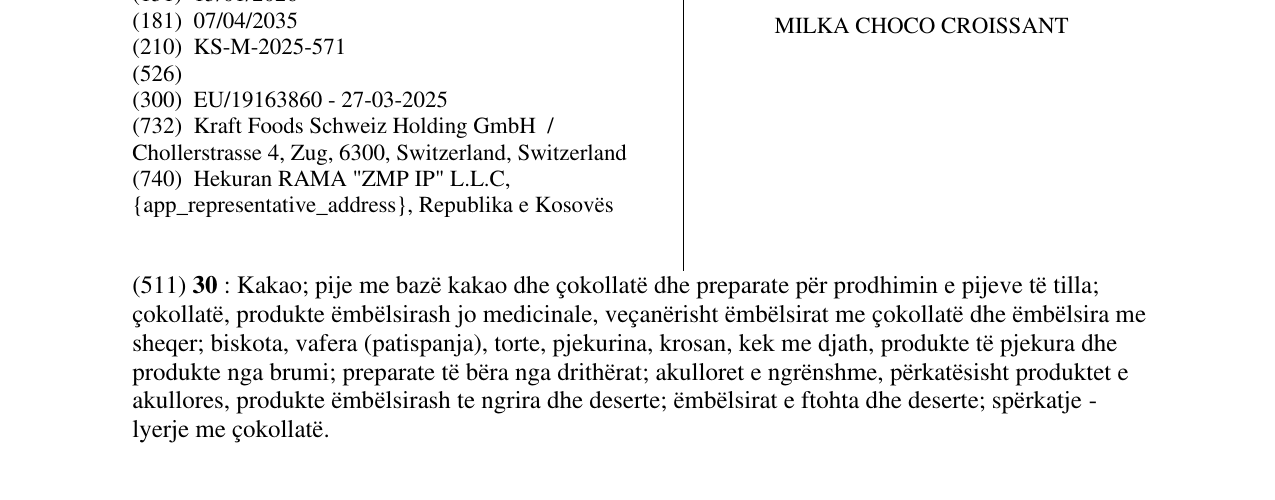 Zëri i markës MILKA CHOCO CROISSANT në buletin