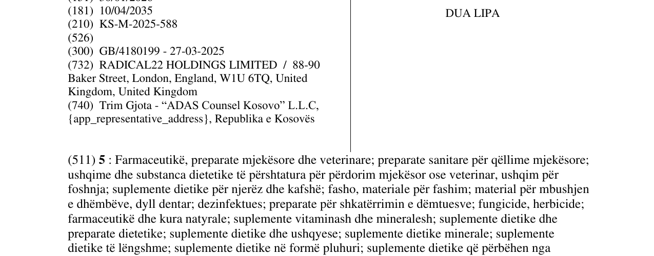 Zëri i markës DUA LIPA në buletin