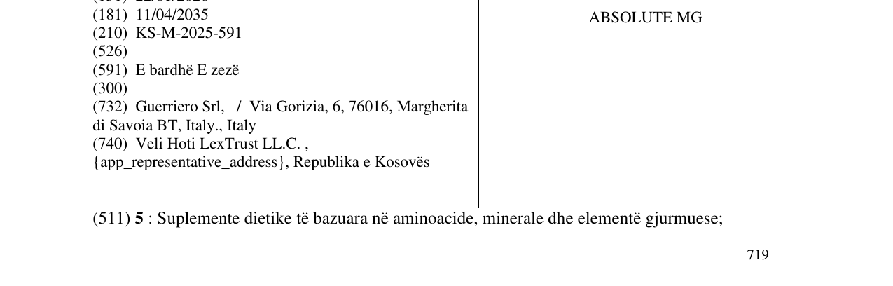 Zëri i markës ABSOLUTE MG në buletin