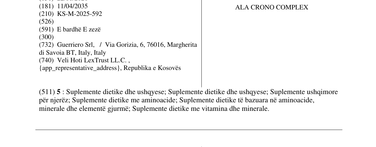 Zëri i markës ALA CRONO COMPLEX në buletin